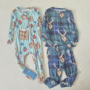 Posh Peanut Bundle Pajamas Set Pancake Breakfast Deer Plaid 6-9 12-18 Months